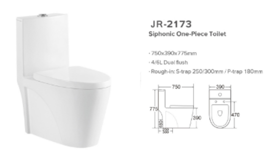Lemari Air One Piece Siphonic Lingkungan Dengan WARS Disetujui Flush Fitting