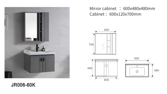CE Single Hole Kamar Mandi Wastafel Cermin Kabinet Tahan Pakai Putih