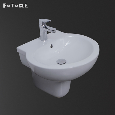 540mm Lebar One Piece Alas Wastafel Dinding Hung Basin Dengan Setengah Alas