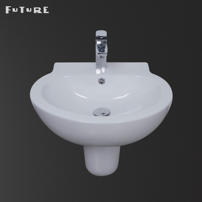 540mm Lebar One Piece Alas Wastafel Dinding Hung Basin Dengan Setengah Alas