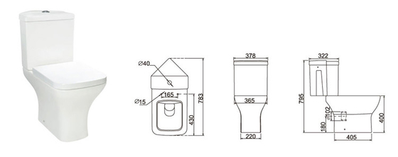 Deodorisasi Otomatis Close Coupled Corner Toilet Putih 20-30KG