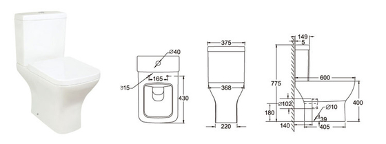 Anti Fouling Glazed Rectangle Two Piece Water Closet Tahan Gores