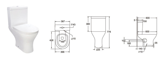 Dual Flush 3L 6L Mencuci Dua Sepotong Wc Untuk Kamar Mandi 600 * 368 * 398MM