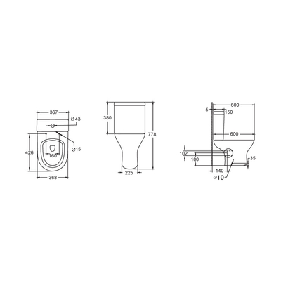 Dual Flush 3L 6L Mencuci Dua Sepotong Wc Untuk Kamar Mandi 600 * 368 * 398MM