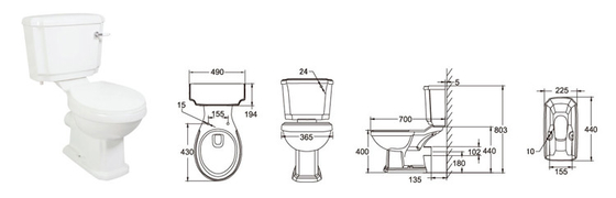 Keramik Dipoles Tutup Ditambah Wc Toilet Lingkungan 440 * 490 * 400MM
