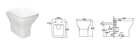 Sanitary Ware 420mm Comfort Height Compact Back To Wall Toilet Pembilasan Gravitasi