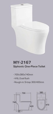 Automatic Deodorization Siphonic One Piece Toilet Bowl Tanpa Tangki Smooth Glazed