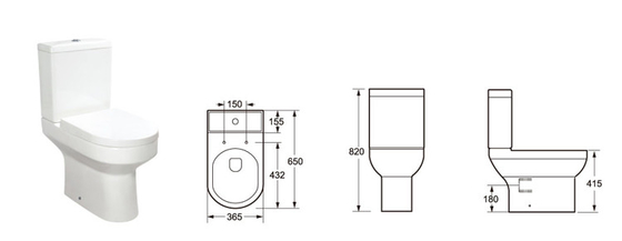 antiwear Two Piece Contemporary Close Coupled Toilet Deodorisasi Otomatis Memanjang