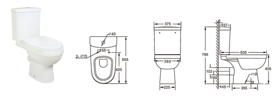 Kursi Memanjang 655*375*795mm Dua Bagian Toilet Wc Untuk Kamar Mandi
