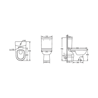 Kursi Memanjang 655*375*795mm Dua Bagian Toilet Wc Untuk Kamar Mandi