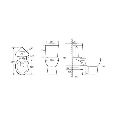 CE Flush Button Contemporary Close Coupled Toilet Operasi Otomatis Memanjang