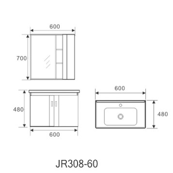 Kabinet Kesombongan Kamar Mandi 600mm Dengan Wastafel Keramik Cermin Kesombongan Tahan Gores