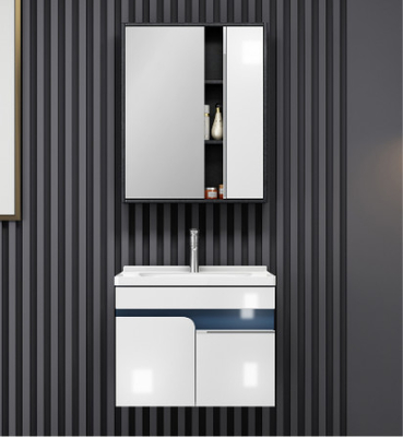 Kabinet Kesombongan Kamar Mandi 600mm Dengan Wastafel Keramik Cermin Kesombongan Tahan Gores