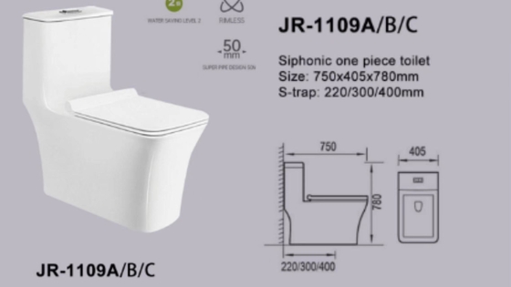 Smooth Glazed Siphonic 1 Piece Water Closet Dual Flush Abrasi Proof