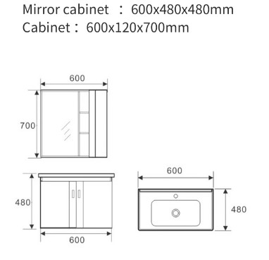CE Single Hole Kamar Mandi Wastafel Cermin Kabinet Tahan Pakai Putih
